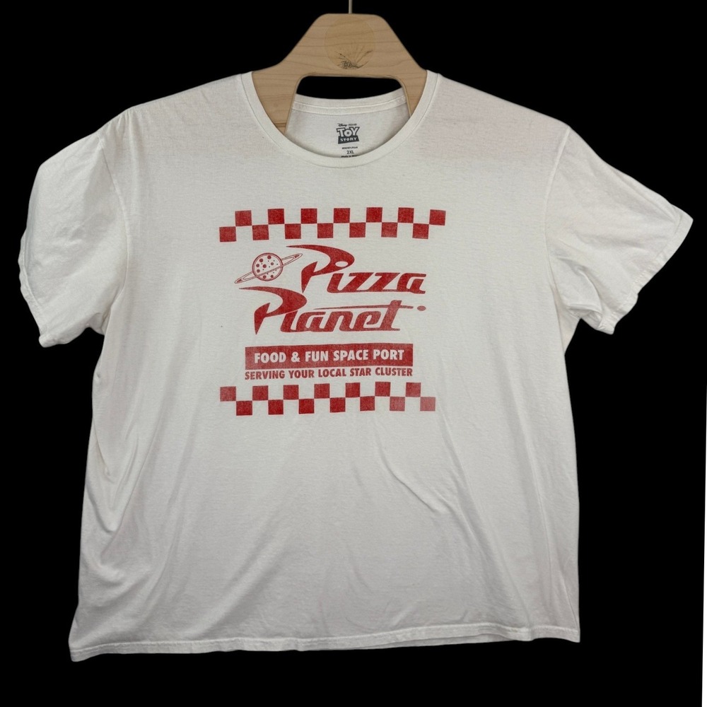 Disney Pixar Toy Story Pizza Planet T-Shirt 2XL White Red Graphic Cotton Tee